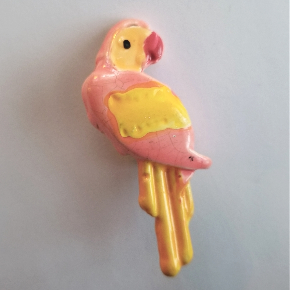 Vintage parrot bird brooch pink yellow pin vaporwave